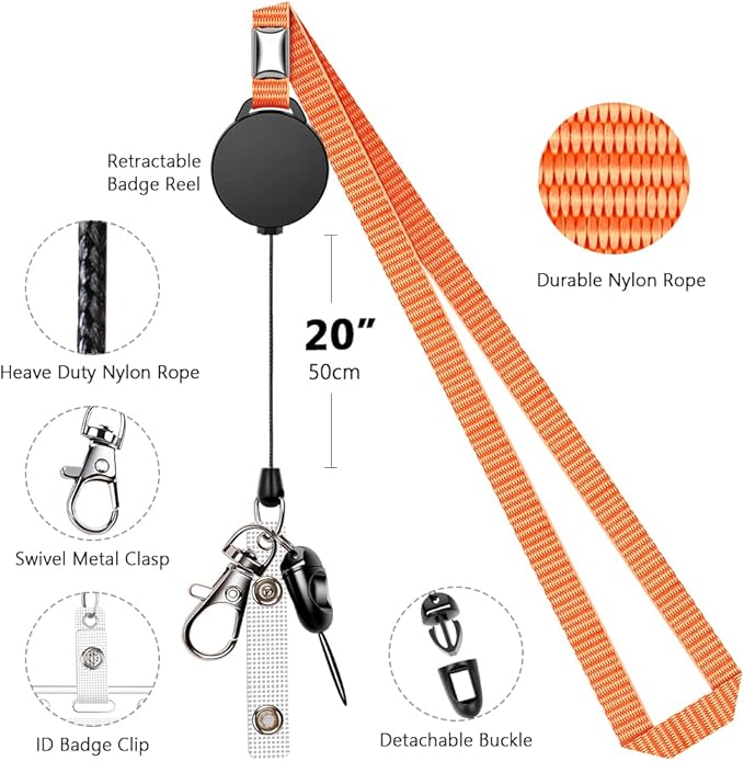 6 Pack Retractable Badge Lanyards and ID Badge Holder, Strap Lanyard with Swivel Metal Clasp for Badge Holders, Keychains, Offices, Staff, Students, Employees, Multi-Color