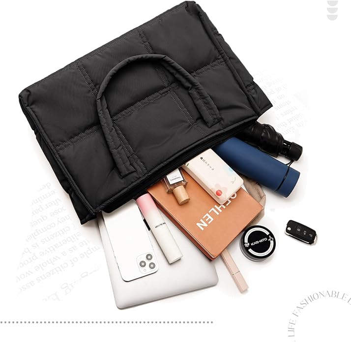Puffer Bag Large Tote Bag For Women Work Bag Quilted Tote Bag For Women Work Bags For Women Tote Professional Up to 17"