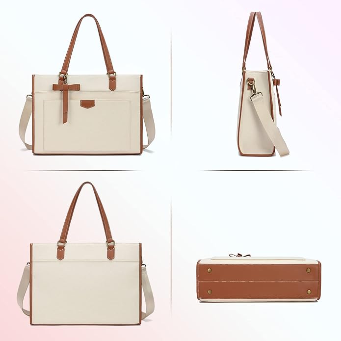 Keyli 3 PCS Laptop Bag for Women Canvas Tote Bags 15.6 inch Large Capacity Shoulder Handbag Lightweight Briefcase Purses