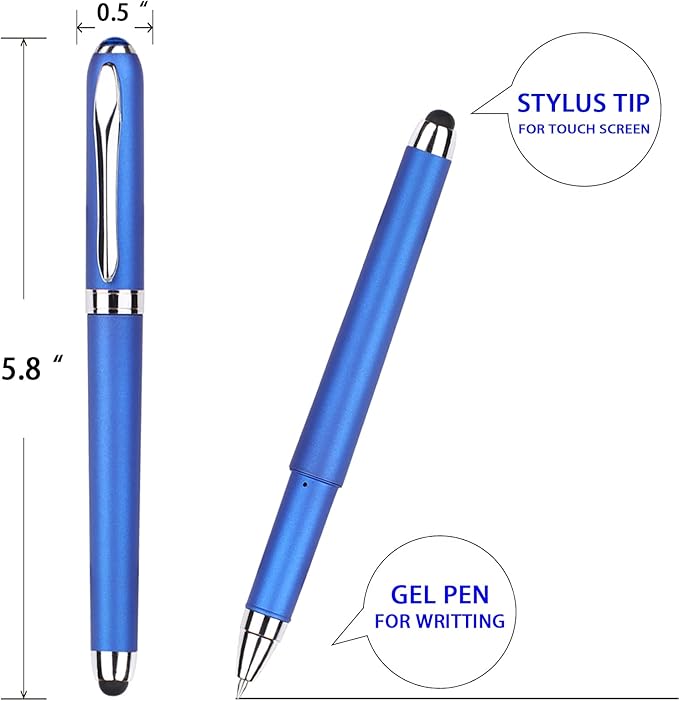 Gel Ink Rollerball Stylus Pen - 18 Pack,0.5mm Gel Pen Fine Point,2 in 1 Capacitive Stylus Pen,Large Capacity Blue Ink,Writing Smoothly for Office,Business,Gift,Metal Silver Clip,Kaka Rabbit