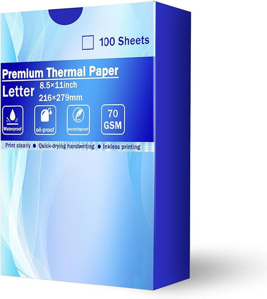 Thermal Printer Paper 8.5 x 11 Inch, US Letter Size Thermal Paper 100 Sheets, Compatible with ITP01/A40 Portable Thermal Printer, Continual Feeding Thermal Paper