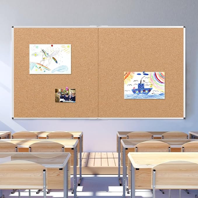 VIZ-PRO Large Cork Bulletin Board/Foldable Noticeboard, 60 X 36 Inches, Silver Aluminium Frame