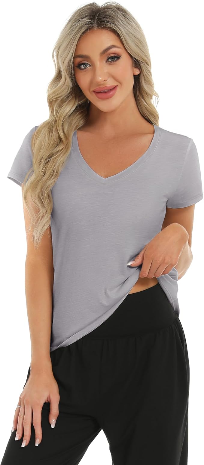 Stelle Womens T Shirts Short Sleeve V Neck Basic Tee Casual Loose Fit Tops Lightweight Soft Summer Outfits Clothes