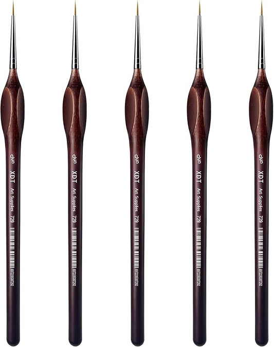 XDT#729 Micro Detail Paint Brush Artist Pin Point Painting Brushes 5 Piece #00000 Set，Acrylic Watercolor Oil, Fine Detailing Painting, Art, Scale Models, Easy Grip Triangular Handles