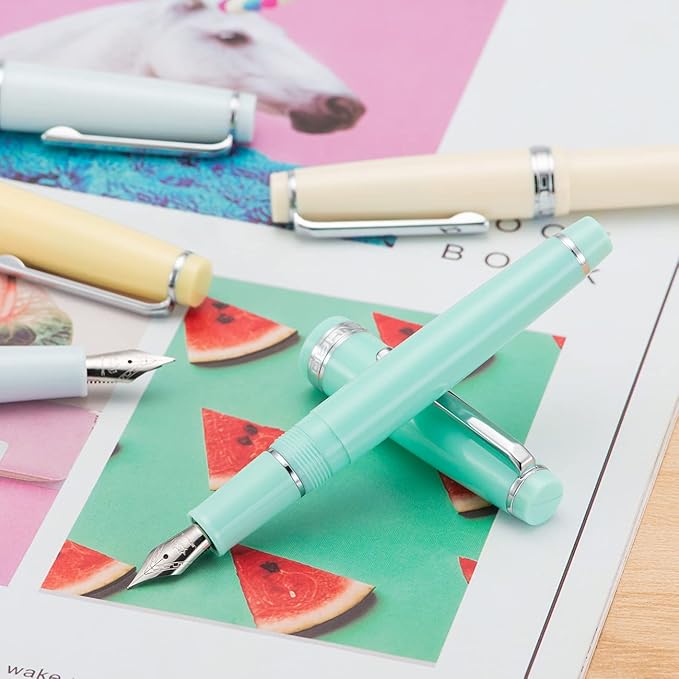 Jinhao 82 Yellow Acrylic Fountain Pen, Iridium Fine Nib Classic Design Smooth Writing Pen with Ink Converter (Silver Trim)