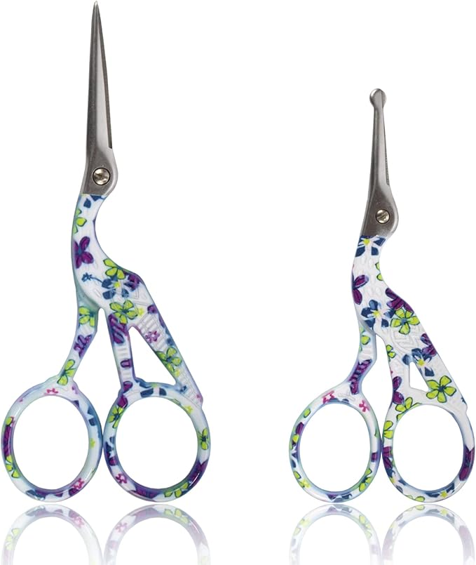 Stork Bird Rounded Safety Tip Embroidery Craft Stainless Steel Crane Scissors - Purple - 6 Pairs