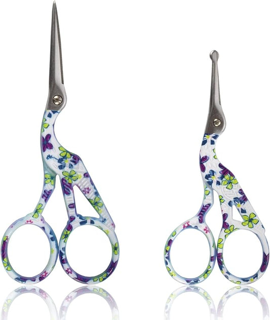 Stork Bird Rounded Safety Tip Embroidery Craft Stainless Steel Crane Scissors - Purple - 6 Pairs
