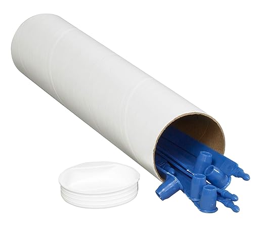 BOX USA BP2015W Mailing Tubes with Caps, 2" x 15", White (Pack of 50)