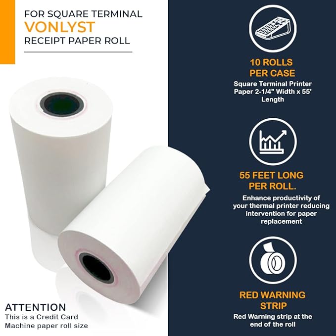 Receipt Paper Roll for Square Terminal Credit Card Machine (10 rolls)