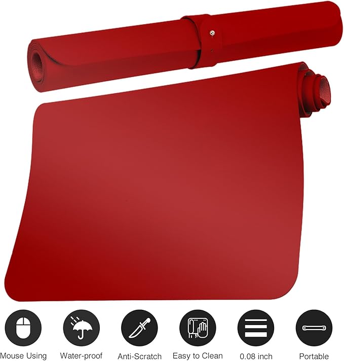 Boutilon Leather Desk Pad 35"x 17" Non-Slip Mouse Pad,Office Desk Mat,Waterprooft PU Leather Desk Blotter,Desk Pad Protector,Desk Writing Pad for Home Office Decor (L-Red,35"x 17")