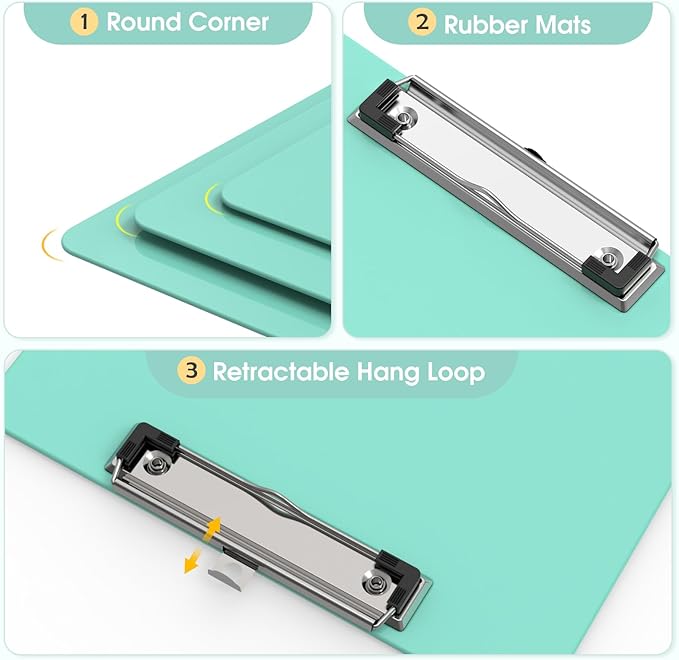 Plastic Clipboards 6 Pack, A4 Teal Clip Board 8.5x11 for Classroom, Students, Kid, Woman, Size 9" x 12.5" with Low Profile Clip, Office & School Supply