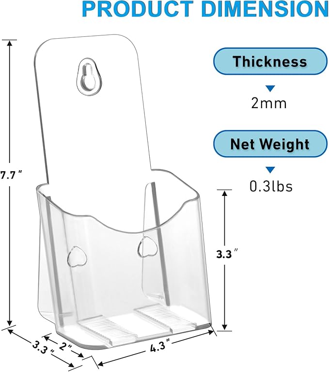Acrylic Brochure Holder 4x9 Inches Slant Back Design, Clear Display Stand, Plastic Table Stand Sign Holder,Pamphlet Holder Flyer Holder, Acrylic Display Stand, Acrylic Table Signs Plastic
