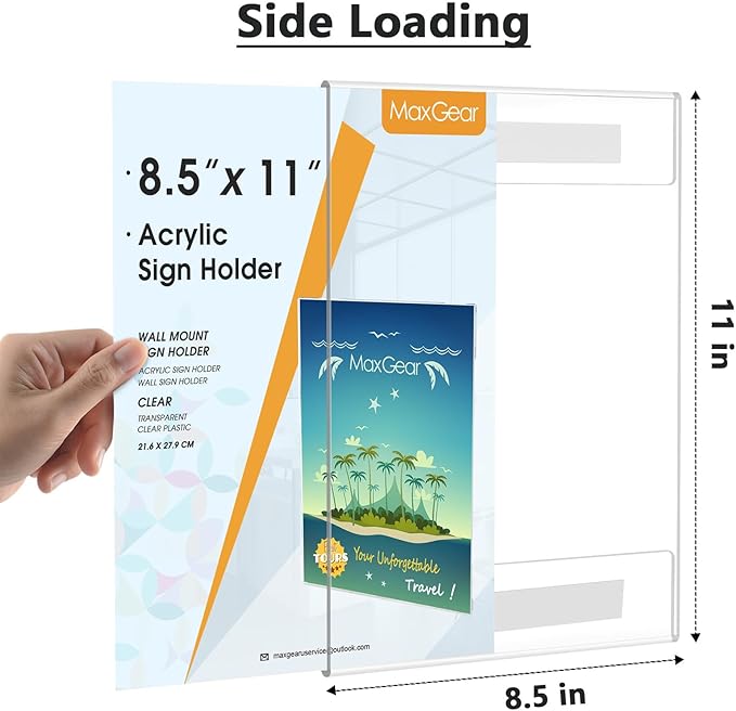 MaxGear 12 Pack Acrylic Sign Holder 8.5 x 11 Wall Mount Sign Holder with Double-Sided Tape, Clear Plastic Sign Holders, Plexiglass Document Flyer Acrylic Frame for Office, Home, Store, Restaurant