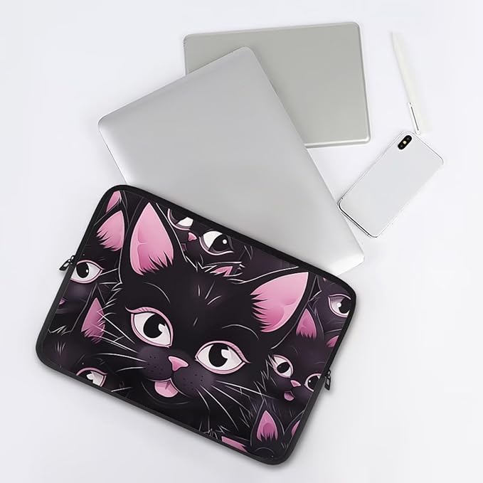 Black Cat Printed Laptop Briefcase for Women Men, Waterproof 17 Inch Laptop Bag Messenger Bag Lightweight Laptop Case for Office Business Traveling Daily Use, Gift for Father
