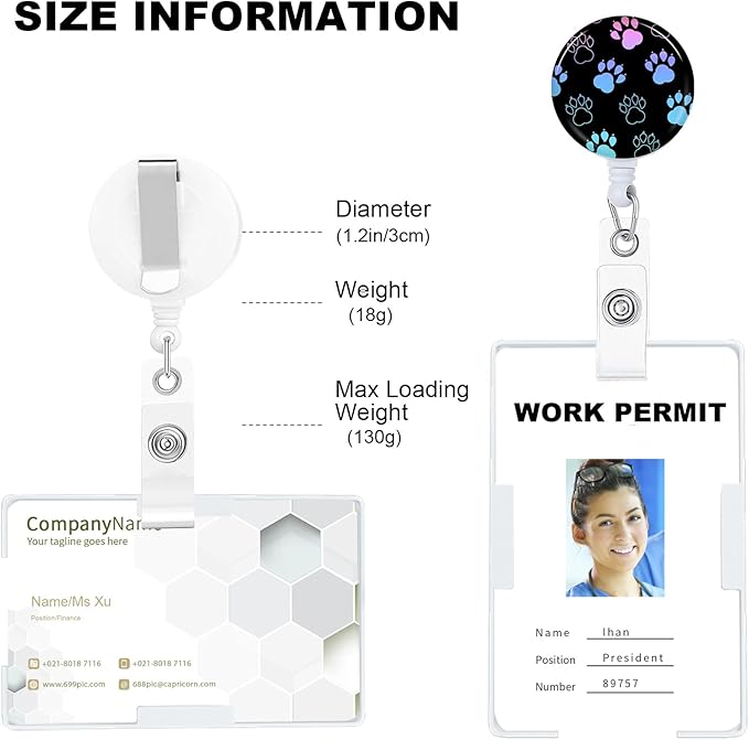 Dog Paw Badge Reels Holder Retractable with ID Clip for Nurse Name Tag Card Nursing for Doctor Teacher Student Employee Office Medical Work 2