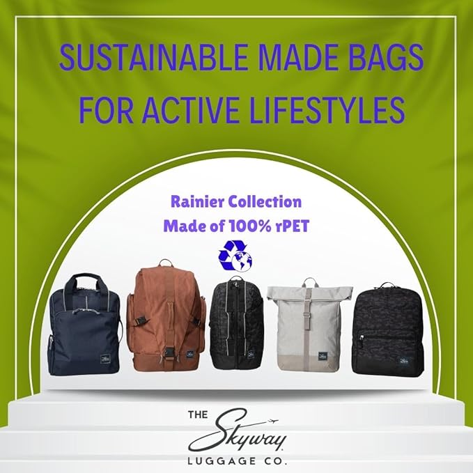Skyway Luggage Rainier Compact Duffel Backpack, Eco-Friendly, Made of 100% rPET Travel Laptop Bag for Women & Men, Flight Approved Carry On Bag, 30L, Moab Red