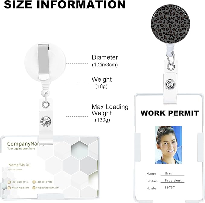 Retro Leopard Badge Reels Holder Retractable with ID Clip for Nurse Name Tag Card Nursing for Doctor Teacher Student Employee Office Medical Work
