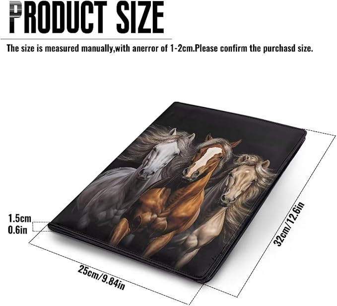 Cozeyat Portfolio Organizer Padfolio for Men Cool Horse Print PU Leather Portfolio A4 PU Leather Conference Folder Letter Size Document Organizer Binder