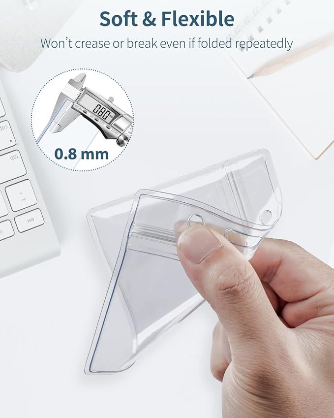 Pawfly 6 Pack ID Badge Holder Horizontal Clear Plastic Case with Resealable Zip Soft Waterproof Card Protector Pouch for Office School Credit Cards Proximity Key Cards Driver’s Licenses and Passes