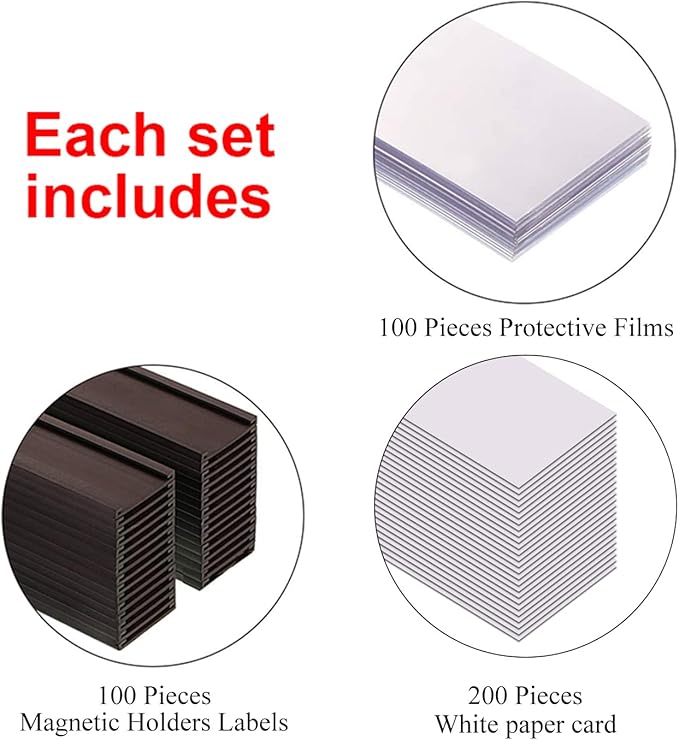 C Channel Magentic Label Holders 1x2 Inch with Paper Inserts and Clear Plastic Protectors,Magnetic Data Card Holders File Cabinet Labels,Pack of 100