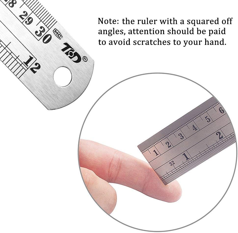ZZTX Ruler Metal Straight Edge Stainless Steel Ruler 12 Inch Ruler Set Rulers Bulk 12 Pack