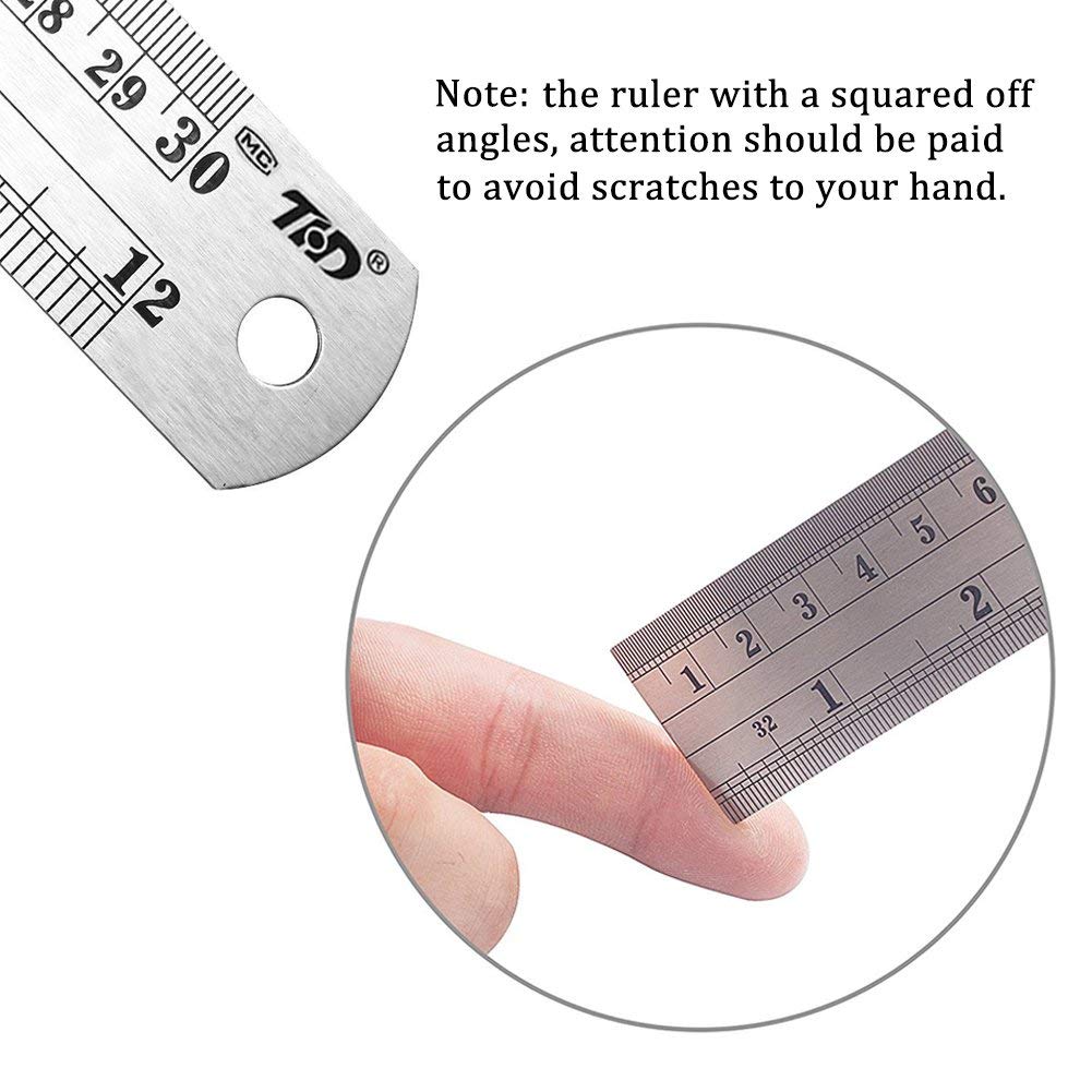 ZZTX Metal Straight Edge Ruler Set - Stainless Steel 6 Inch, 12 Inch, 16 Inch - Bulk Set of 3