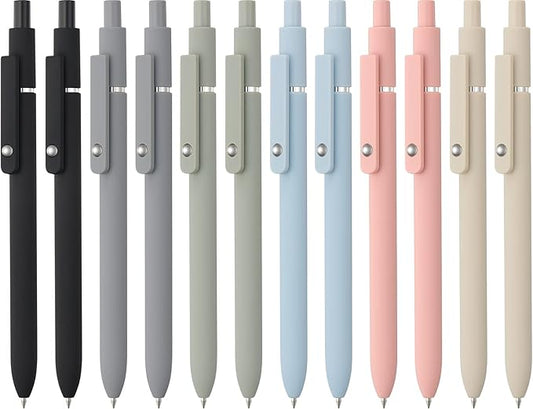 LINFANC 12 Pack Cute Gel Pens, Retractable Quick Dry Gel Ink Pen, Fine Point 0.5mm Black Ink Rolling Ball Gel Pens, Smooth Writing Aesthetic Pens for Home School Office Supplies