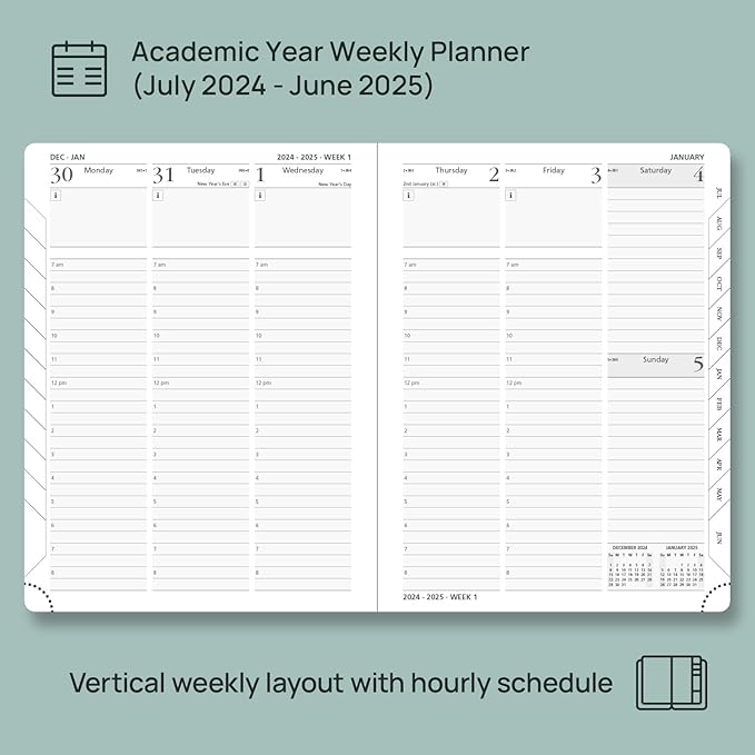 POPRUN Planner 2024-2025, [Medium 6.5'' x 8.5'' Hard Cover] Academic Calendar (July 24-June 25) Daily Weekly and Monthly Appointment Book with Hourly Time Slots, Monthly Tabs, 100 GSM - Orange