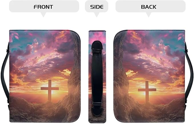 Lotusorchid Bible Book Cover for Women, Cross Print Bible Cover Case Sturdy Zippered Bible Carrying Case with Handle Pocket Portable Bible Bag for Bible Study, Pink, XL