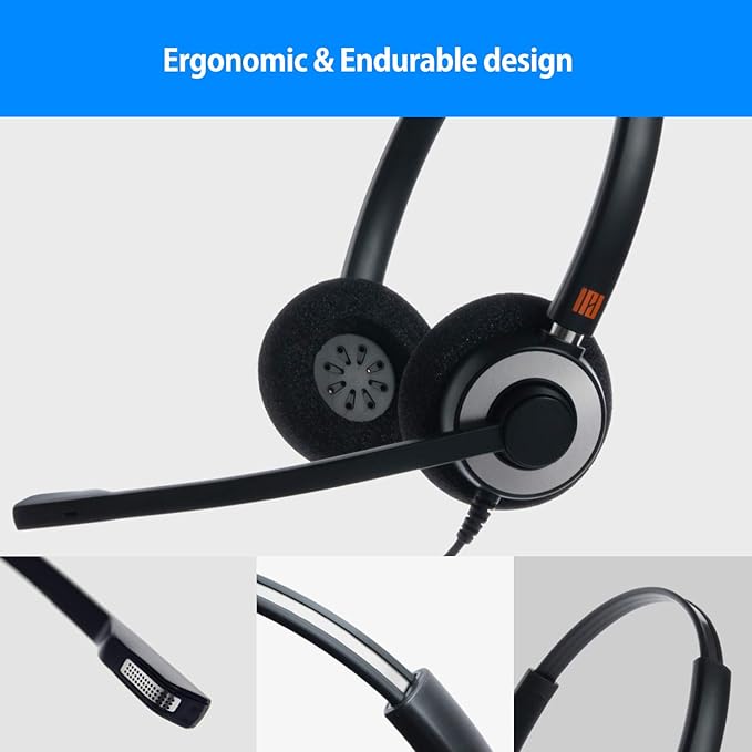 IPD IPH-165 Phone Headset with Noise Cancelling Microhone for Office and Call Center- Comapatible with Polycom VVX,Aastra,Avaya Digital, Nortel, Samsung,Mitel landline Phones