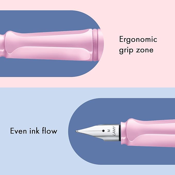 LAMY safari lightrose - Fountain Pen with ergonomic grip & polished steel nib in size F - ideal for any Writing & Calligraphy - including LAMY T 10 blue cartridge - Right-Handed