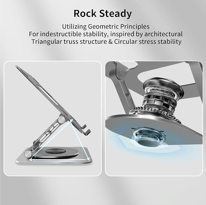 Laptop Stand for Desk, 24 lbs Load, 360° Rotating, Magnetic Phone Holder, Fits 10-17.4'' Laptops, Grey