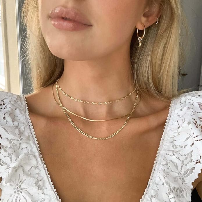 Herringbone Necklace for Women,Dainty Gold Necklace,14k Gold Plated Snake,Gold Chain Choker Necklaces,Simple Gold Layered Necklaces,Gold Jewelry Gift for Women