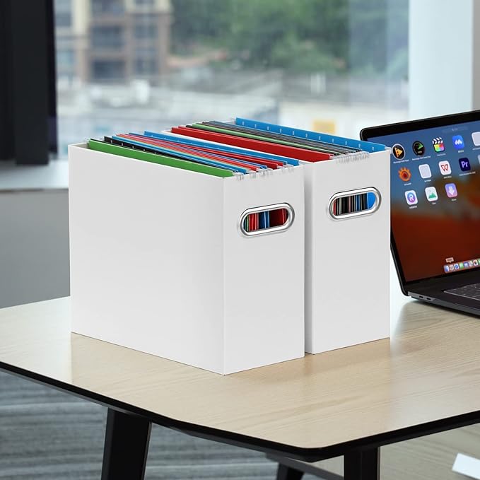 Oterri File Organizer, Small Storage Box, Cardboard File Folder Organizer, Collapsible File Box, Hanging File Organizer for Letter Size, Portable File Box with Handle, Only Box（White，6 Packs）