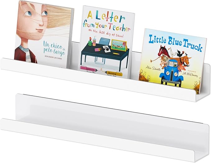 Carmanon Magnetic Book Shelf for Whiteboard, Reusable Acrylic Book Display Shelf with Strong Adsorption Capacity, Magnetic Book Holder for Classroom Refrigerator Office Teacher Kids, White