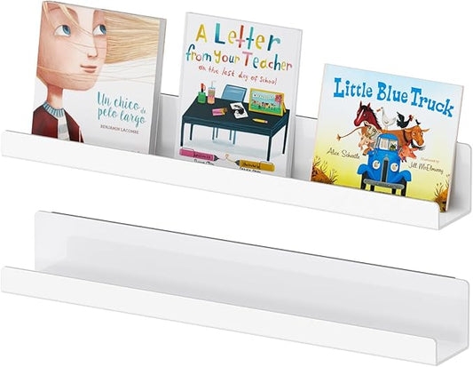 Carmanon Magnetic Book Shelf for Whiteboard, Reusable Acrylic Book Display Shelf with Strong Adsorption Capacity, Magnetic Book Holder for Classroom Refrigerator Office Teacher Kids, White