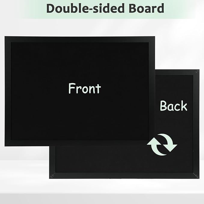 Large Cork Board Double-Sided Bulletin Board with Linen 30"x 20", Black Cork Boards for Walls Wood Frame Hanging Pin Board, Cork Board for Office Home School 1-Pack