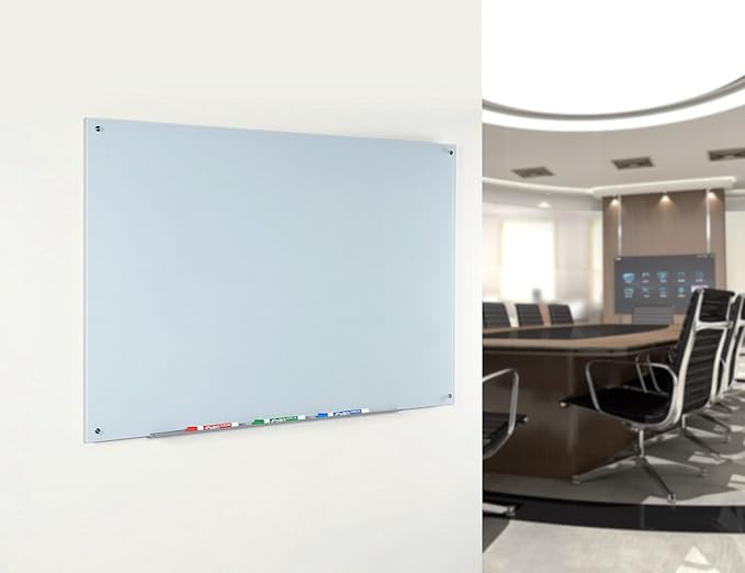 Audio-Visual Direct Magnetic White Glass Dry-Erase Board Set - 4' x 3' - Includes Magnets, Hardware & Marker Tray