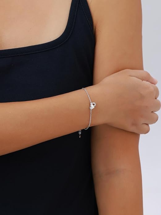 Silvora 925 Sterling Silver Dainty Initial Bracelet with Heart - 6.3" + 2" Adjustable Personalized 26 Letter Bracelet Jewelry Heart Bracelet for Women