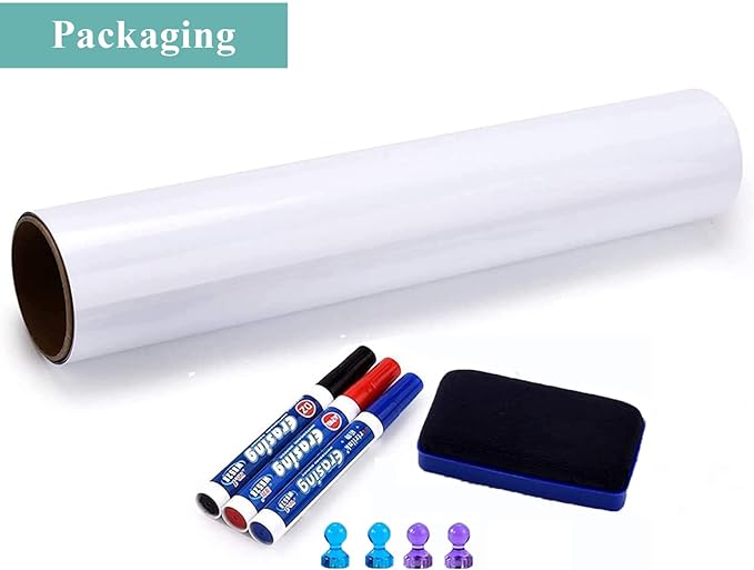 Magnetic Dry Erase Whiteboard Paper, 12" x 18" Self Adhesive Whiteboard for Wall, Easy to Write and Clean Dry Erase Board for Kids, Office, Home, with Marker, Magnetic Eraser and Magnets