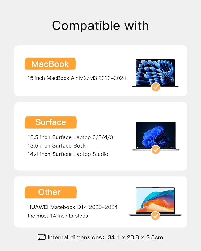 Inateck 360° Protective Laptop Bag with Accessory Bag, Compatible with 15-inch MacBook Air M3 M2 2023-2024, Gray
