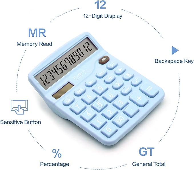Blue Calculator, Basic Office Calculator, Desktop Calculator 12 Digit, Large LCD Display for Blue Office Supplies with Sensitive Button, Blue Desk Accessories, School Supplies……