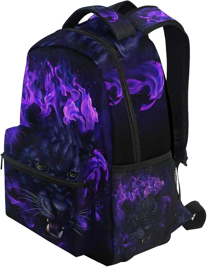 senya Panther Head In Flames Backpack School Bag Travel Daypack Rucksack for Boys