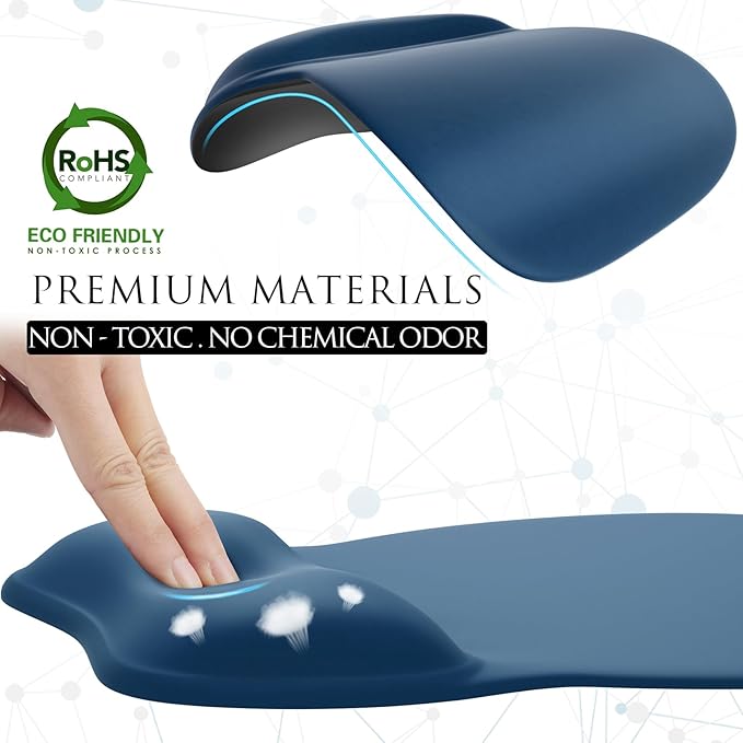MROCO Ergonomic Mouse Pad with Gel Wrist Rest, Comfortable Mousepad with Smooth Wrist Support Surface and Non-Slip PU Base for Pain Relief, Computer, Laptop, Office & Home, 9.4 x 8.1 in, Navy Blue
