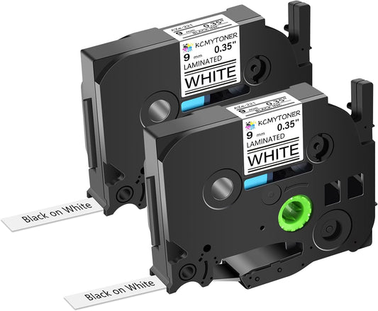 2 Pack Compatible for Ptouch Label Maker Tape 9mm 0.35 Laminated White TZe TZe TZ Tape TZe-221 TZe221 TZ221 for PT-1290SBVP PT-1300 PT-1500PC PT-1600 PT-1700 PT-1750 PT-1750SC