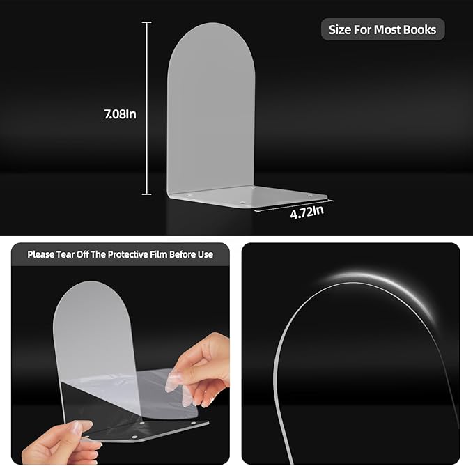 Book Ends for Shelves 8pcs Clear Acrylic Bookends for Heavy Books Organizer Book Stopper to Hold Books for Home Office School and Desktop Decoration(Circular Arc)