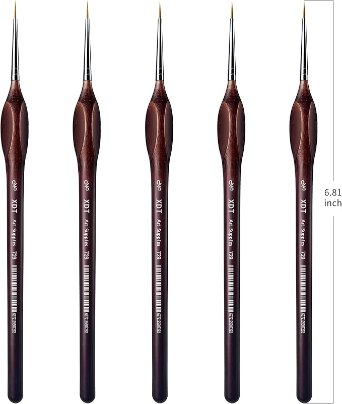 XDT#729 Micro Detail Paint Brush Artist Pin Point Painting Brushes 5 Piece #00000 Set，Acrylic Watercolor Oil, Fine Detailing Painting, Art, Scale Models, Easy Grip Triangular Handles