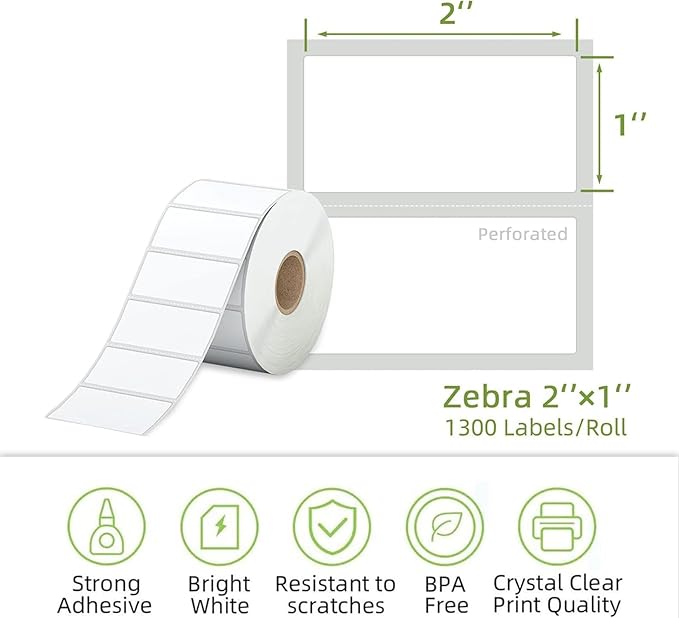 2"x1" Direct Thermal Labels, Barcode Address Shipping Thermal Label Stickers, White Thermal Printer Labels for UPC (1000 Labels/ 1roll, 6 roll, 2"x1")