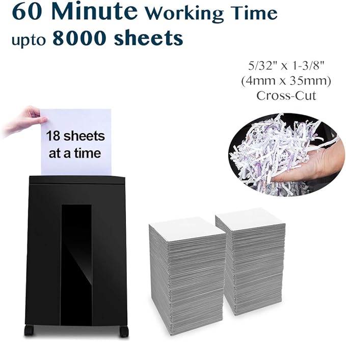 WOLVERINE 18-Sheet Shredders for Home Office Heavy Duty P-4 Security Level Crosscut Paper Shredder Paper/CD/Card Ultra Quiet Paper Shredder for Home with 6 Gallons Pullout Waste Bin SD9113(Black ETL)