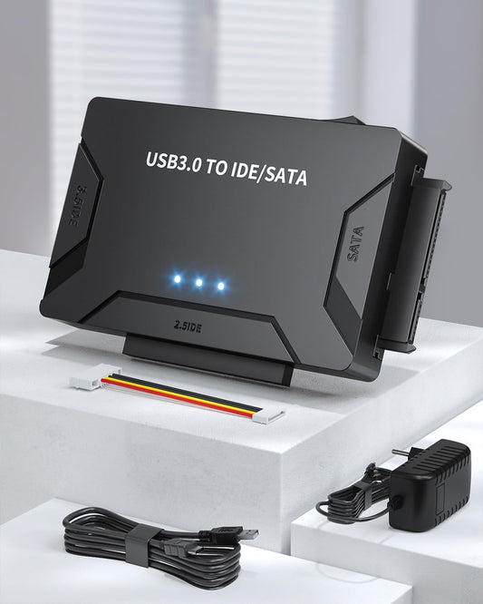 POSUGEAR USB 3.0 to IDE/SATA Adapter, External Hard Drive Reader, Universal 2.5"/3.5" HDD/SSD Converter, 12V/2A Power Adapter